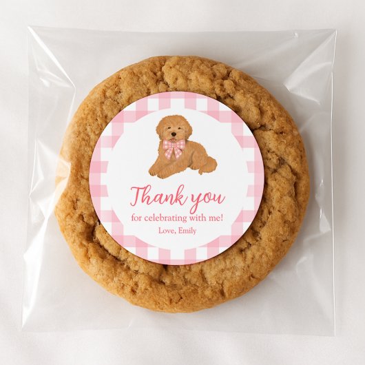 Pink Golden Doodle Birthday Thank You Favor ラウンドシール