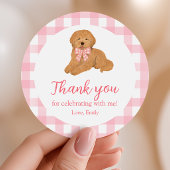 Pink Golden Doodle Birthday Thank You Favor ラウンドシール