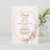 Pink Golden Floral Geometric Peach Bridal Shower 招待状 (スタンド正面)