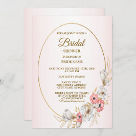 Pink Golden Floral Geometric Peach Bridal Shower 招待状