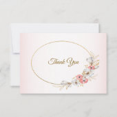 Pink Golden Floral Geometric Peach Wedding サンキューカード (正面)