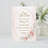 Pink Golden Floral Geometric Peach Wedding セーブザデート (スタンド正面)