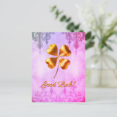 Pink Golden Four-leaf Clover Good Luck Postcard シーズンポストカード (スタンド正面)