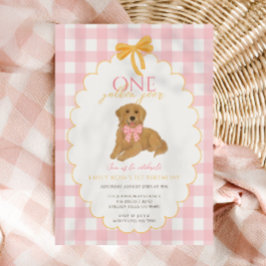 Pink Golden Retriever First Birthday Party 招待状