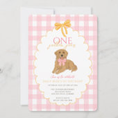 Pink Golden Retriever First Birthday Party 招待状 (正面)