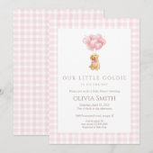 Pink Golden retriever Puppy Baby Shower 招待状 (正面/裏面)