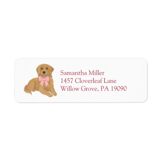 Pink Golden Retriever Puppy Return Address Label ラベル (正面)