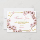 Pink Golden Tiara Butterfly Quinceañera サンキューカード (正面)