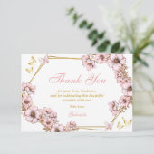 Pink Golden Tiara Butterfly Quinceañera サンキューカード (スタンド正面)