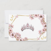 Pink Golden Tiara Butterfly Quinceañera 出欠カード (裏面)