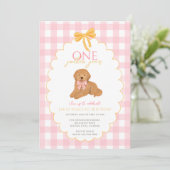 Pink Goldendoodle Dog First Birthday Party 招待状 (スタンド正面)