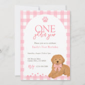 Pink Goldendoodle Dog One Golden Year birthday 招待状 (正面)