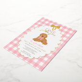 Pink Goldendoodle Puppy Dog Pawty 1st Birthday 箔招待状 (回転した状態)