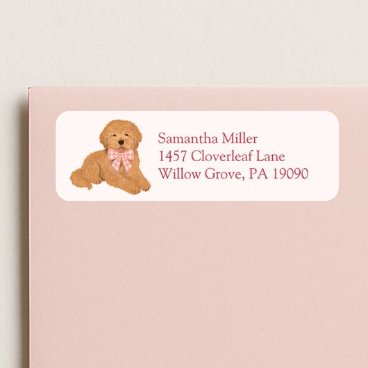 Pink Goldendoodle Puppy Dog Return Address Label ラベル
