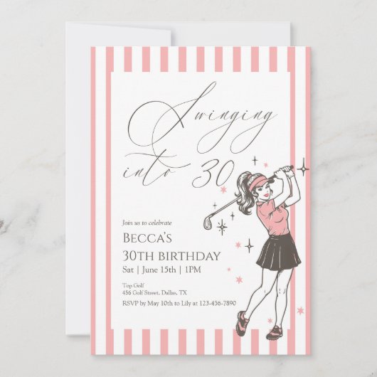 Pink Golf 30th Birthday Party Swinging Into 30 招待状 (正面)