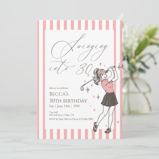 Pink Golf 30th Birthday Party Swinging Into 30 招待状 (スタンド正面)