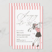 Pink Golf 30th Birthday Party Swinging Into 30 招待状 (正面/裏面)