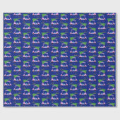 Pink Golf Cart Christmas Tree Blue Wrapping Paper ラッピングペーパー (フラット)