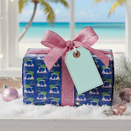 Pink Golf Cart Christmas Tree Blue Wrapping Paper ラッピングペーパー