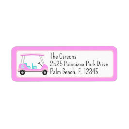 Pink Golf Cart Monogram Return Address Label ラベル