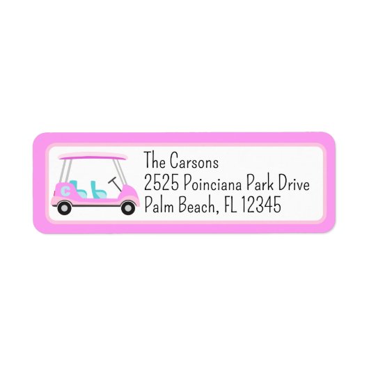 Pink Golf Cart Monogram Return Address Label ラベル (正面)