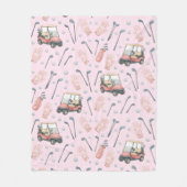 Pink Golf Cart Pattern Lady Golfer  フリースブランケット (正面)
