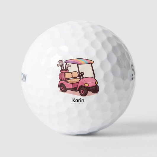 Pink Golf Cart Personalized ゴルフボール (正面)