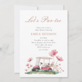 Pink Golf Floral Baby Shower 招待状 (正面)