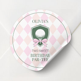 Pink Golf Girls Personalized 2nd Birthday Party ラウンドシール