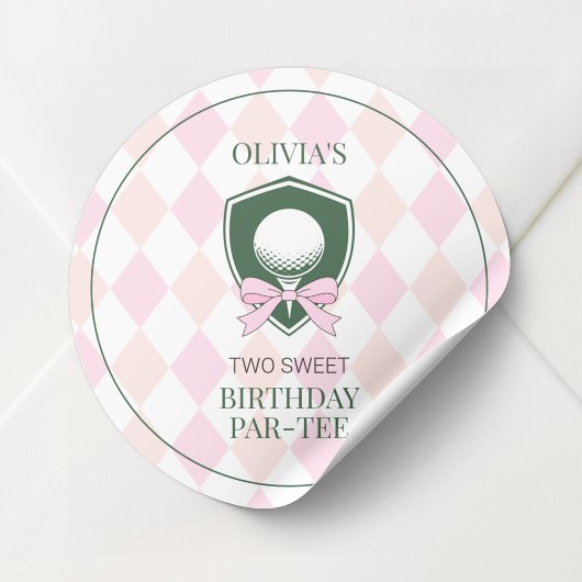 Pink Golf Girls Personalized 2nd Birthday Party ラウンドシール