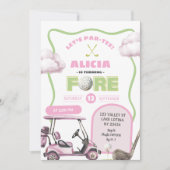 Pink Golf Kid's Fore Birthday 招待状 (正面)