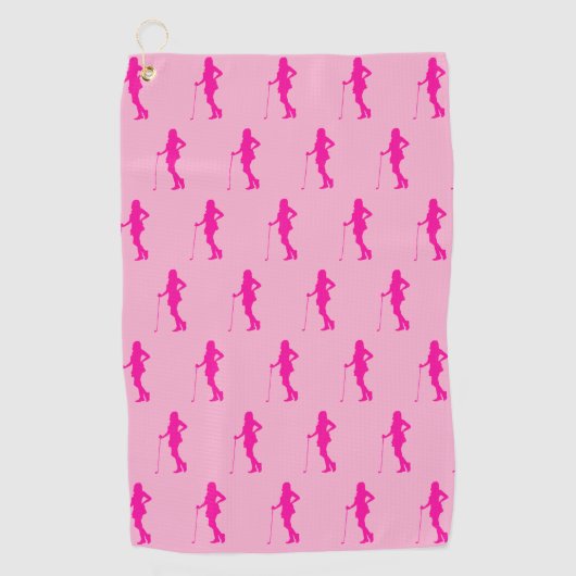 Pink Golf Lady Silhouette Golf Towel ゴルフタオル (正面)