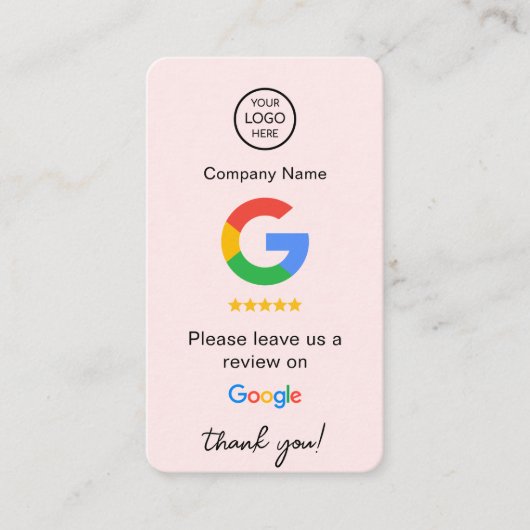 Pink GoogleレビューQRコードビジネスレビューUs 名刺 (正面)
