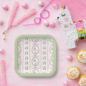 Pink Goose Baby Shower Square Plate ペーパープレート (パーティー)