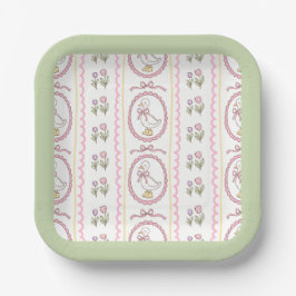 Pink Goose Baby Shower Square Plate ペーパープレート