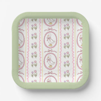 Pink Goose Baby Shower Square Plate ペーパープレート