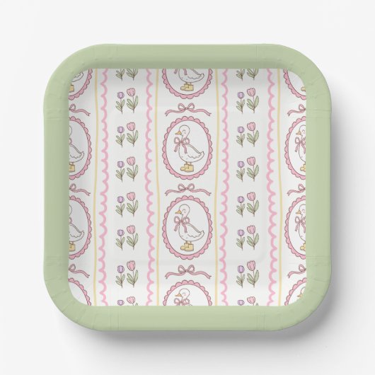 Pink Goose Baby Shower Square Plate ペーパープレート (正面)