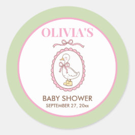 Pink Goose Baby Shower Stickers | Personalized ラウンドシール