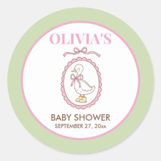 Pink Goose Baby Shower Stickers | Personalized ラウンドシール