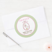 Pink Goose Baby Shower Stickers | Personalized ラウンドシール (封筒)