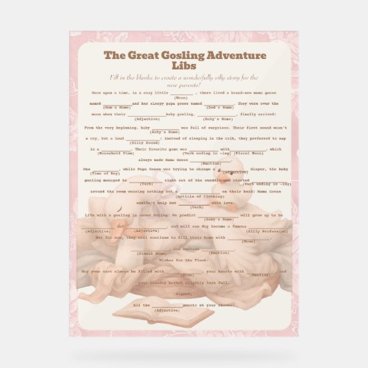 Pink Goose Libs Baby Shower Group game アクリルサイン (正面)