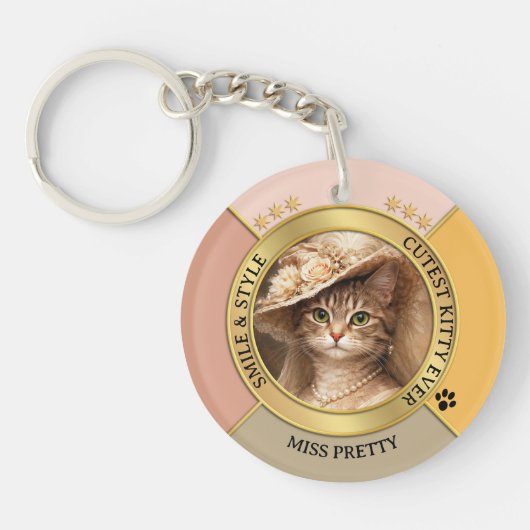 Pink Gorgeous Chic Cat Photo  キーホルダー (正面)