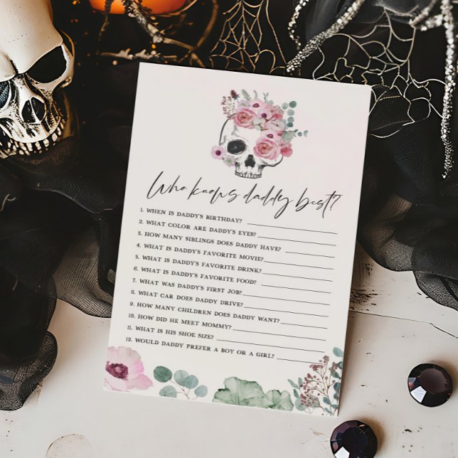 Pink GothicフローラスカルWho know Daddy 最高の Game (Floral Skull Baby Shower Who knows Daddy Best Game)