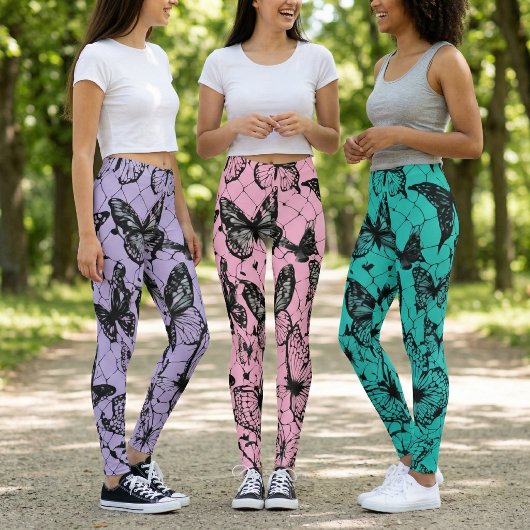 Pink Gothic Butterfly Spiderweb レギンス