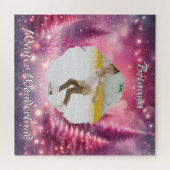 Pink Gradient Christmas Photo and Name Winter ジグソーパズル (横)