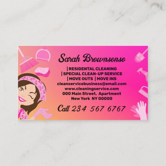 Pink Gradient Cleaning Service Janitorial 名刺 (裏面)