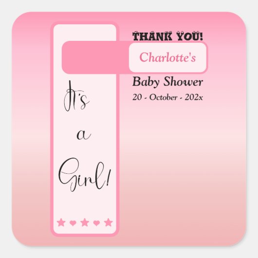 Pink Gradient Cute Eyeball Text Baby Shower スクエアシール (正面)