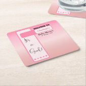 Pink Gradient Cute Eyeball Text Baby Shower スクエアペーパーコースター (アングル)