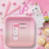 Pink Gradient Cute Eyeball Text Baby Shower ペーパープレート (パーティー)