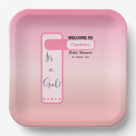 Pink Gradient Cute Eyeball Text Baby Shower ペーパープレート